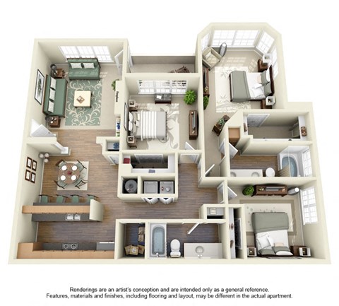 Three Bedroom Two Bath C1 at Turnberry Isle Apartment Homes, Dallas, TX, Texas, 75248